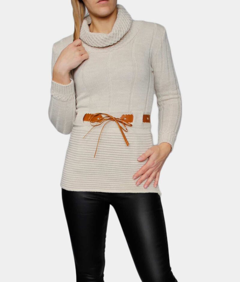Pleten pulover s pasom 2225-beige