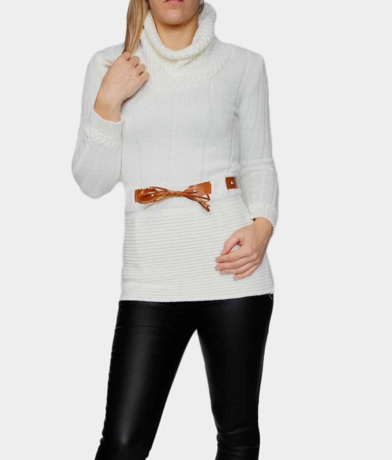 Pleten pulover s pasom 2225-white