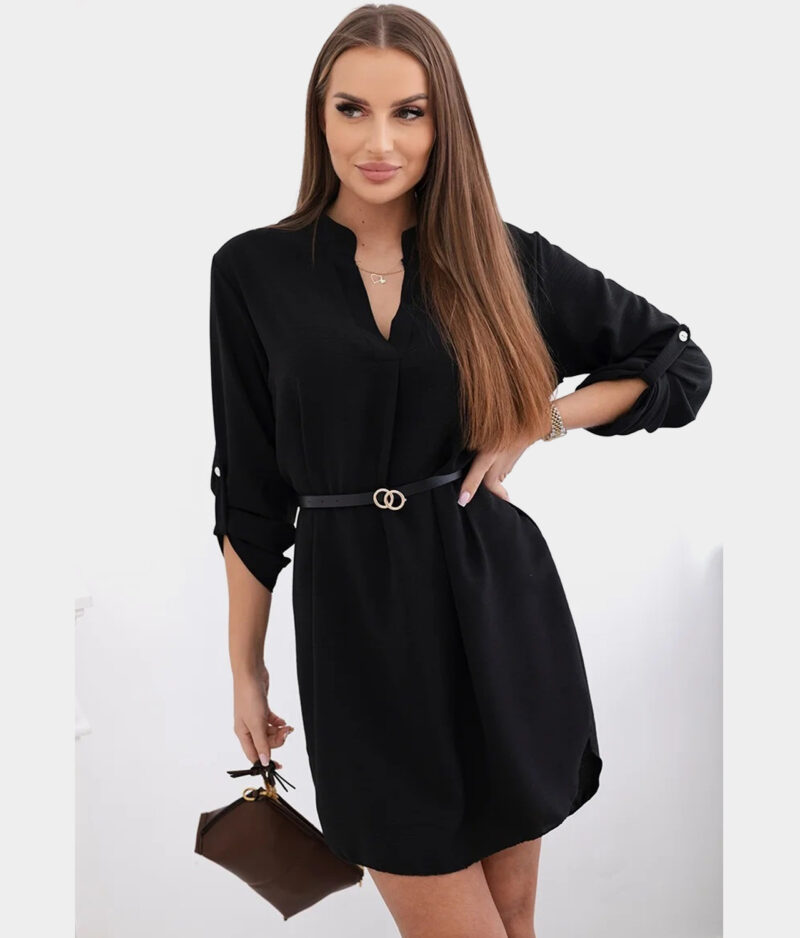 Longbluse mit Gürtel 59100-Schwarz