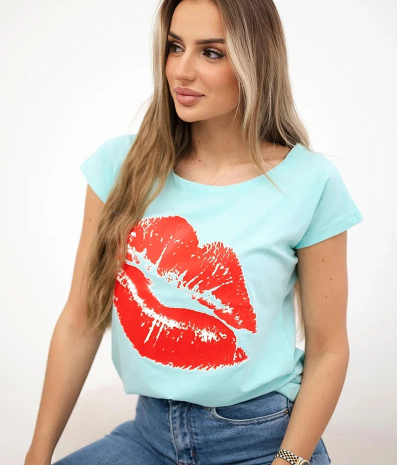 Kurzarm-T-Shirt mit Aufdruck 8985-Mint