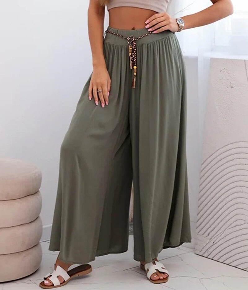 Damenhose aus Viskose mit weitem Bein 81733-khaki.a
