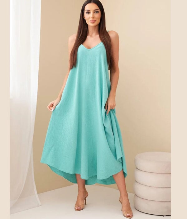 Domov 28 Dolga ženska obleka muslin 88534-mint