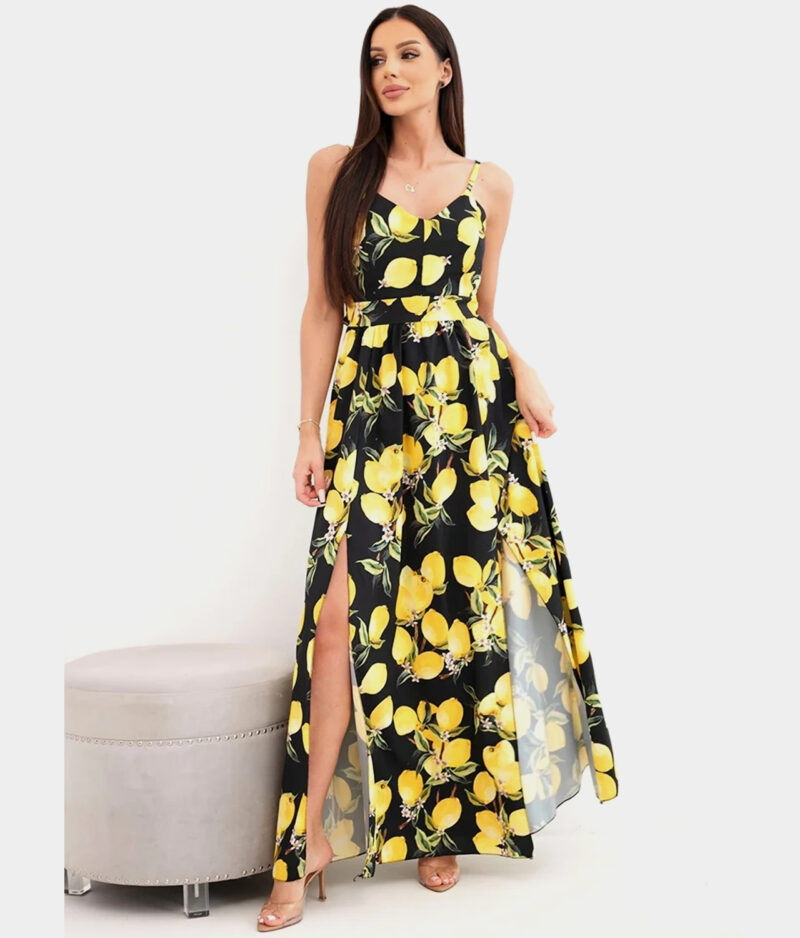 Maksi obleka s potiskom lemon 21982-3-black