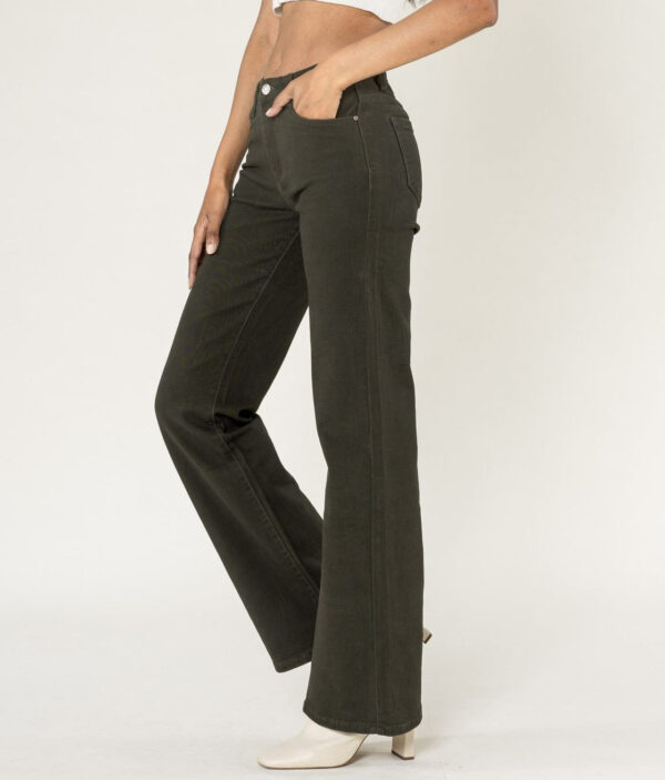 Barvne flare kavbojke visok pas – khaki P080-62.a